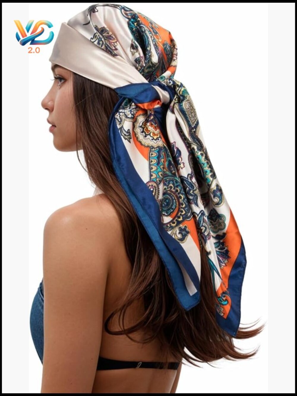 Paisley Print Silk Like Square Scarf for Women 35 Inches Head Wrap